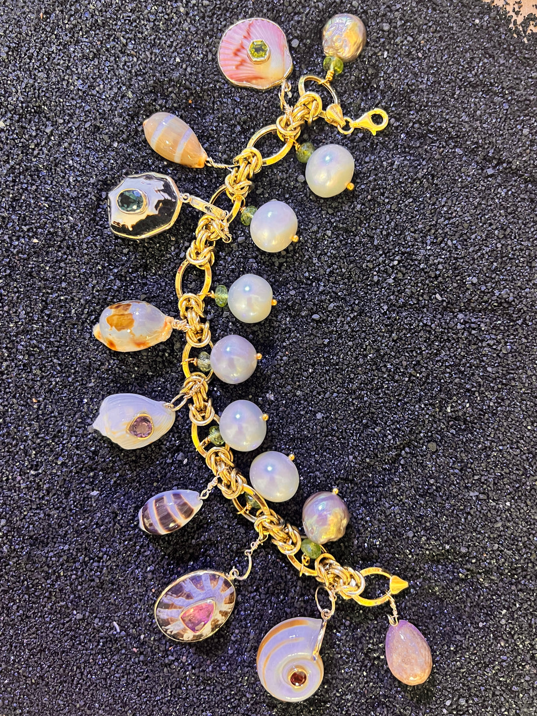 14-Karat Gold Lorelei Shell & Pearl Charm Bracelet