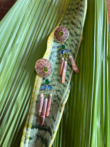 Shell Drop Earrings with Urchin Spines & Peridot