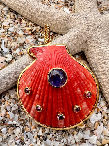 St. James Red Scallop Pendant with Amethyst