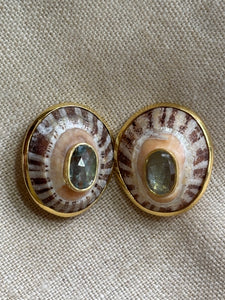 Limpet Shell Clip Earrings with Chrysoprase