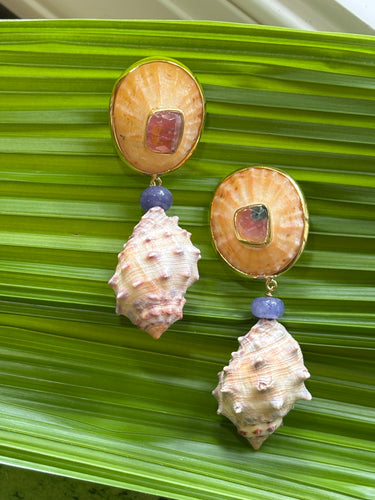 Drupa Shell Drop Earrings with Tourmaline