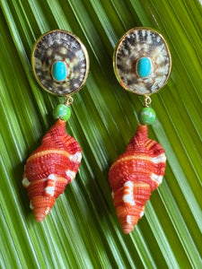 Cymbatium Shell Drop Earrings with Turquoise