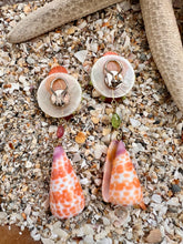 Conus Shell Drop  Earrings with Carnelian & Pearl