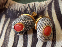 14-karat Gold Nerite Shell Earrings with Red Coral