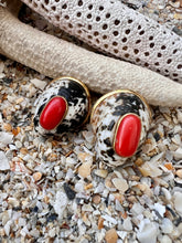 10-karat Gold Nerite Shell Earrings with  Italian Red Coral