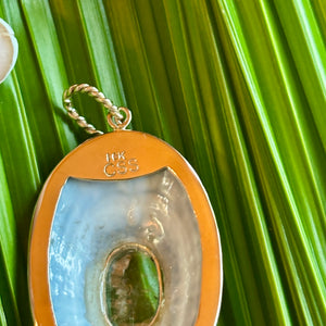 Blue Limpet Shell Pendant set with Alexandrite