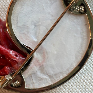 Nautilus Brooch with Aquamarine & Red Coral