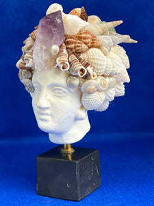 Miniature 5" Shell Encrusted Goddess Head Sculpture
