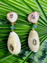 Cyprea Shell Drop Earrings with Kyanite & Tourmalines