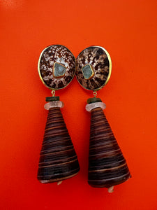 Telescopium Shell Drop Earrings with Tourmalines