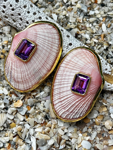 Pink Scallops Earrings with Amethyst