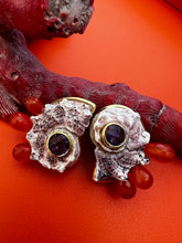 Delphinula Shell Earrings with Carnelian & Amethyst
