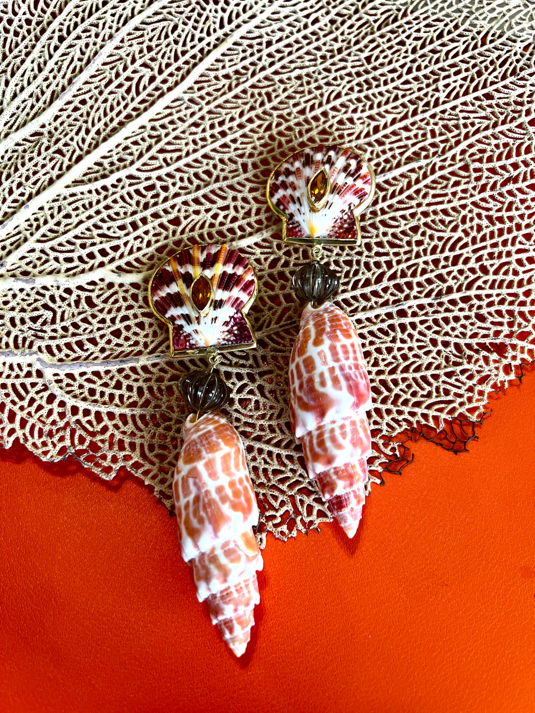 Mitre Shell Drop Earrings with Citrine