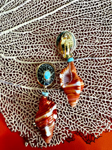 Cymbatium Drop Shell Earrings with Amazonite & Sapphire