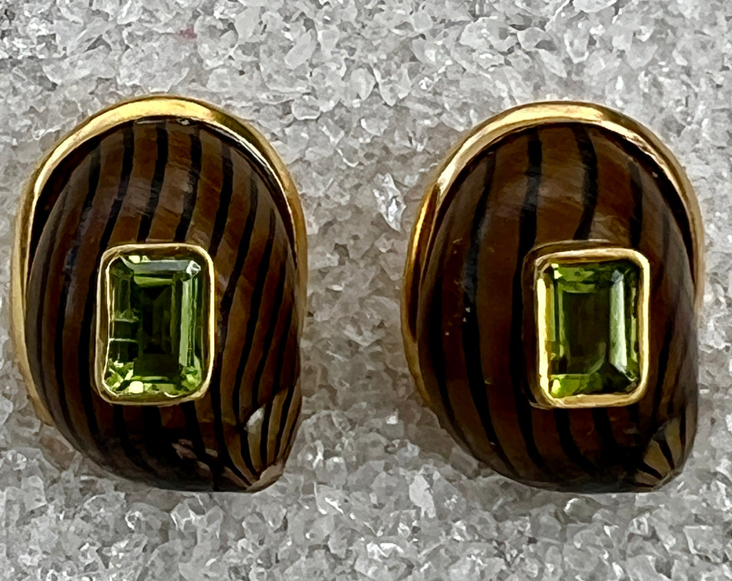 Nerite Shell Earrings with Green Peridot