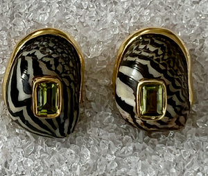 Nerite Shell Earrings with Green Peridot