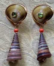 Cone Shell Earrings with Peridot