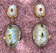 Nautilus Drop Earrings with Ruby and Pearl