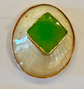 Yellow Limpet Brooch with Green Onyx