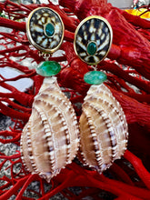 Harpa Shell Drop Earrings with Green Onyx
