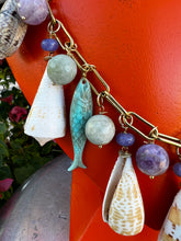 CSS 22" Cone Shell Necklace with Tanzanite, Amethyst and Fish