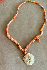 Red Coral Necklace with a Sand Dollar Pendant