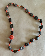 Sea Snail Fossil Necklace with Apple Coral