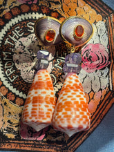Conus Shell Earrings with Amethyst and Orange Garnets
