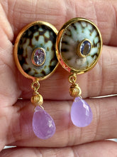 Limpet Shell Earrings with Faceted Tanzanite & Orchid Jade
