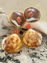 Cockle Shell Drop Earrings with Italian Coral