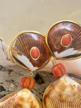 Cockle Shell Drop Earrings with Italian Coral