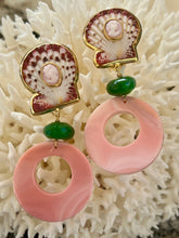 Pink Conch Earrings with Cameos and Tourmalines