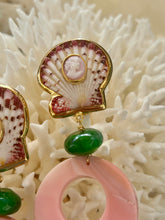 Pink Conch Earrings with Cameos and Tourmalines