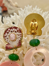 Pink Conch Earrings with Cameos and Tourmalines