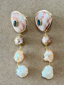 14-K Scallop and Pearl-Drop Earrings