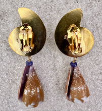 Nautlilus & Cone Shell Drop Earrings with Tourmaline