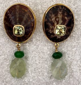 Limpet Shell Earrings with Lemon Quartz & Flourite