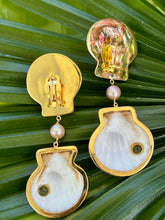 Scallop Drop Earrings with Pearl, Citrine & Garnet