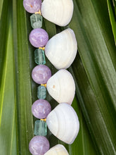 Scallop Shell Necklace with Amethyst & Fluorite Beads