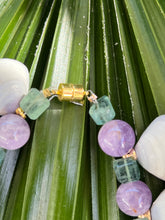 Scallop Shell Necklace with Amethyst & Fluorite Beads