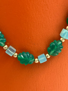 42" Long Carved Green Onyx and Appatite Necklace