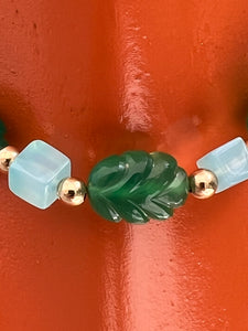 42" Long Carved Green Onyx and Appatite Necklace