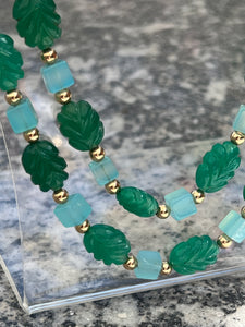 42" Long Carved Green Onyx and Appatite Necklace