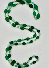 42" Long Carved Green Onyx and Appatite Necklace