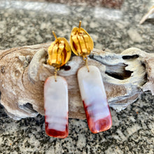Spondilius & Cypraea Drop Shell Earrings with Moissanite