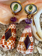 Conus Drop Earrings with Amethyst and Tourmaline