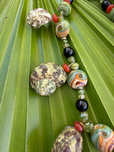 Short Shell Necklace with Onyx, Carnelian & Glass Beads