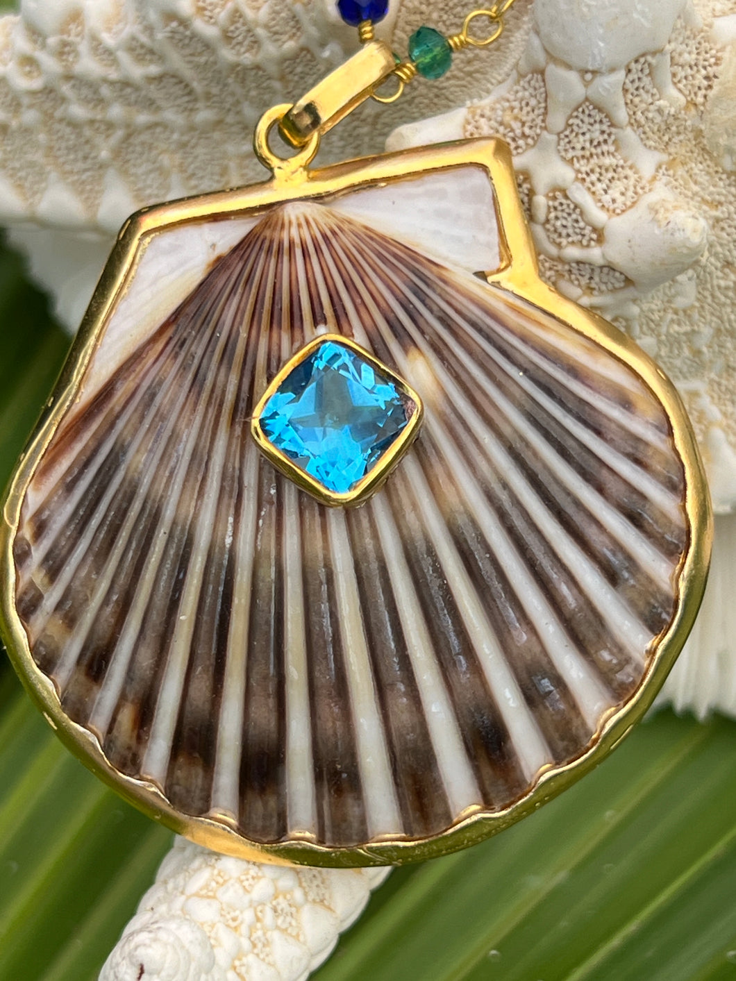 St. James Scallop Pendant with Swiss Blue Topaz