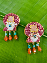 Scallop Earrings with Tourmalines & Carnelian