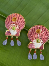 Scallop Drop Earrings with Lavender Onyx & Rubies